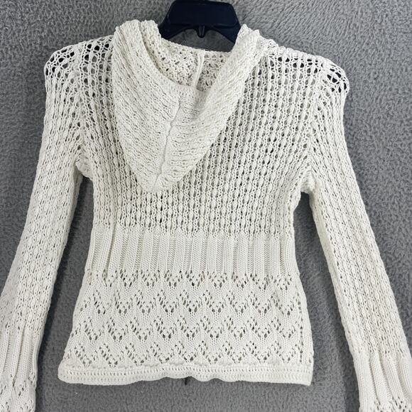 CAbi Sweater Womens Small White Hooded Zip Crochet Open Knit Cardigan Style 821 - Picture 8 of 8